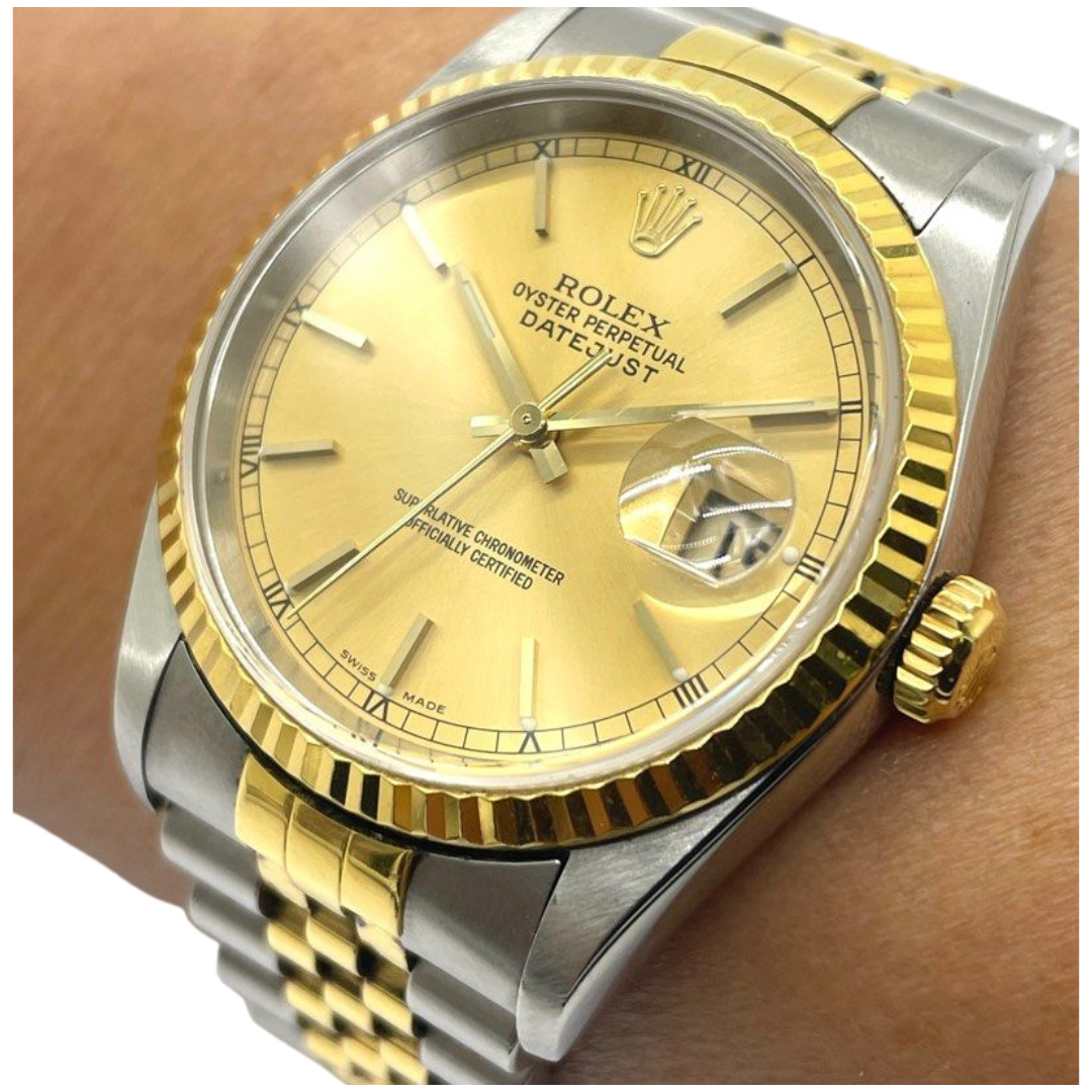 Rolex Datejust 16233 36mm Half Gold Automatic Gold Dial Watch