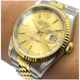 Rolex Datejust 16233 36mm Half Gold Automatic Gold Dial Watch