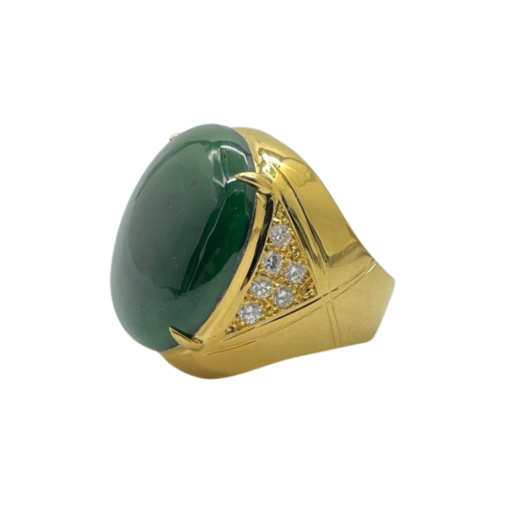 18K Yellow Gold Natural Jadeite (Type-A) & Diamond Men’s Ring