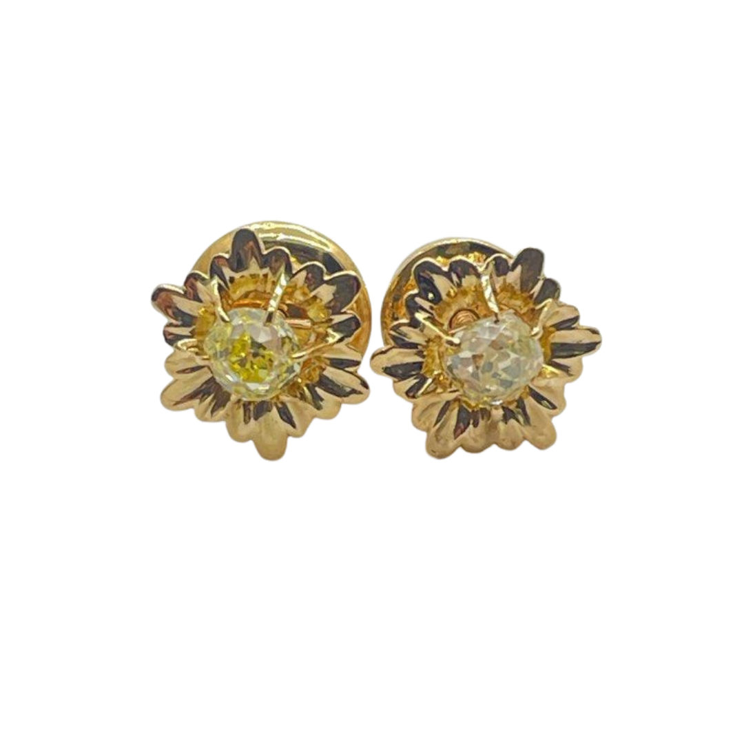 850 Yellow Gold Natural Fancy Diamond Earring