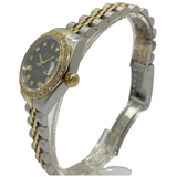 Rolex Datejust 69173 26mm Automatic Half Gold Diamond Index & Bezel Black Dial Watch