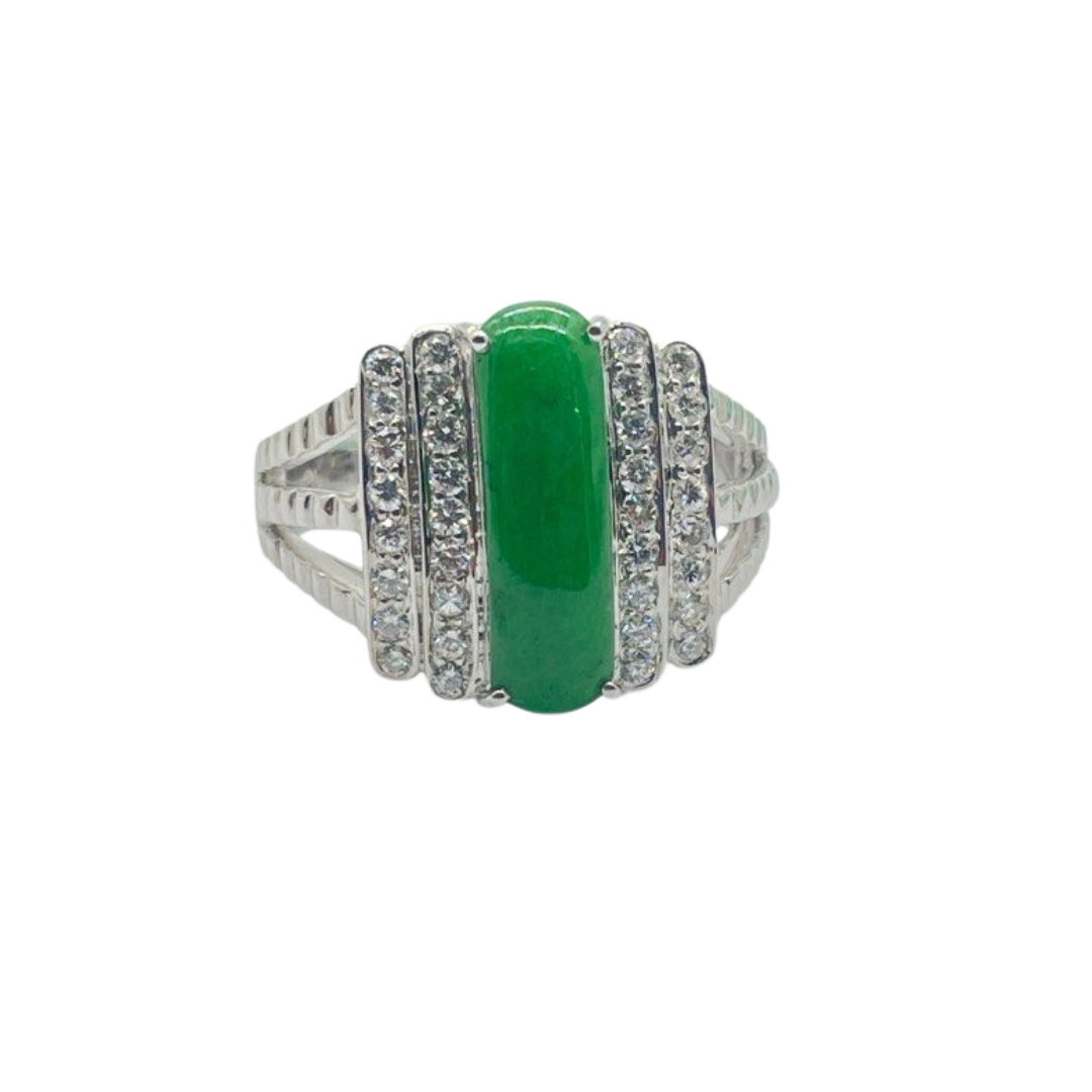 18K White Gold Natural Jadeite (Type-A) & Diamond Ring