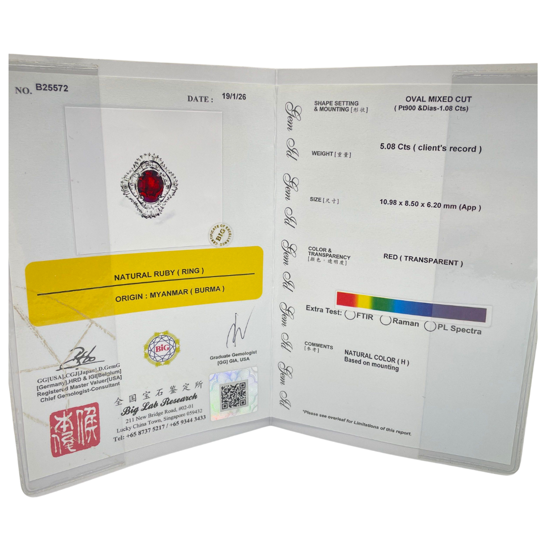 PT900 Natural Ruby (Burma) & Diamond Ring