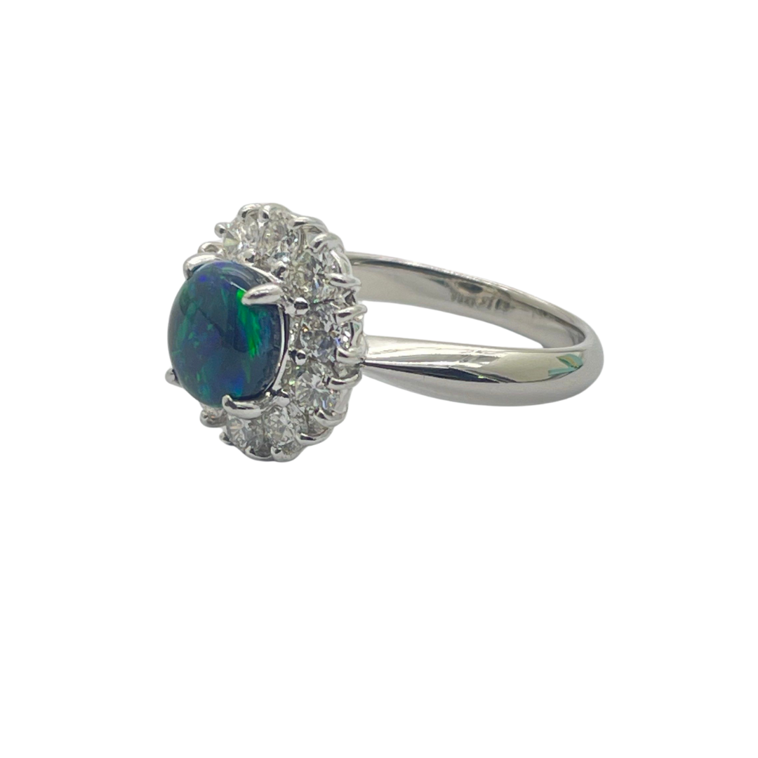 PT900 Natural Black Opal & Diamond Ring