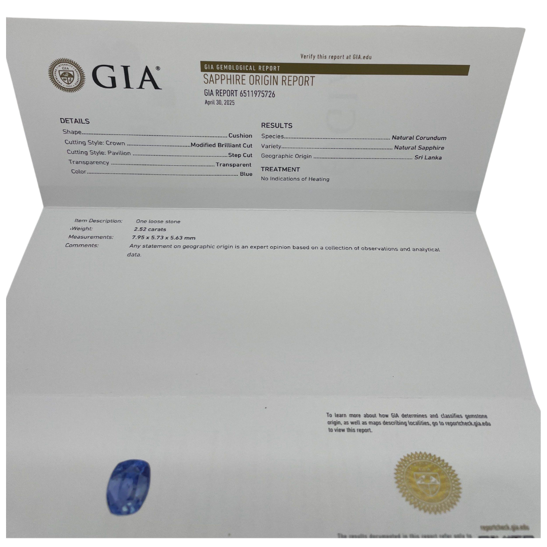 PT900 Natural Un-Heated Blue Sapphire & Diamond Ring with GIA Cert