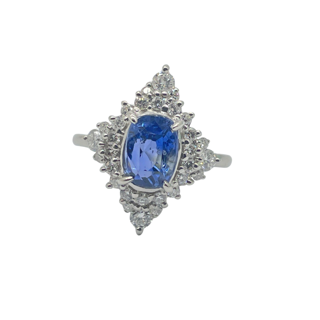 PT900 Natural Un-Heated Blue Sapphire & Diamond Ring with GIA Cert