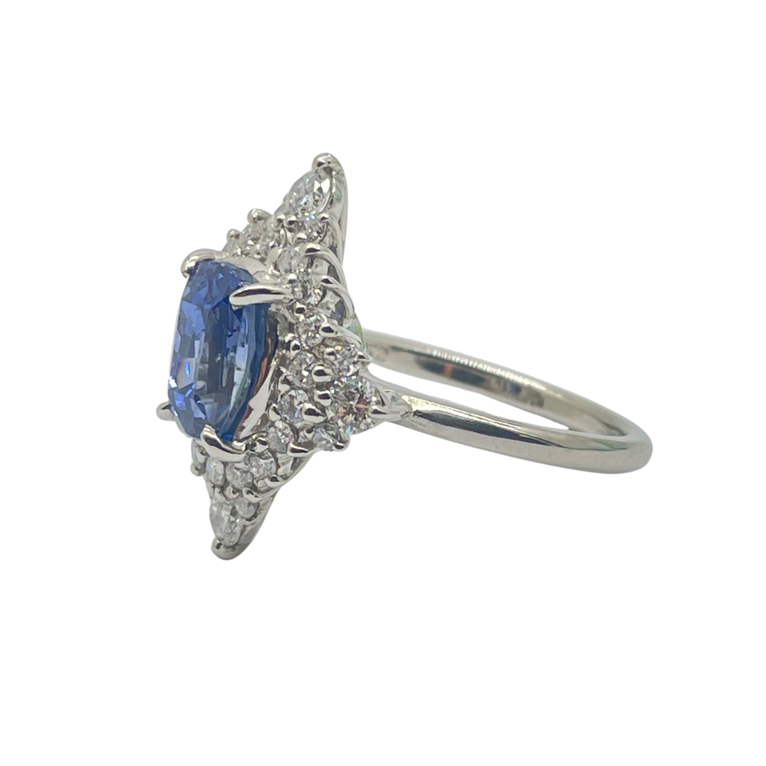 PT900 Natural Un-Heated Blue Sapphire & Diamond Ring with GIA Cert