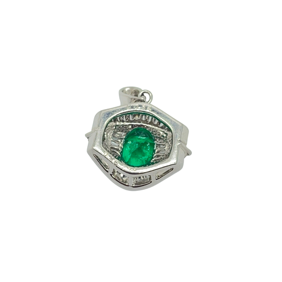 PT900 Natural Emerald (Colombia) & Diamond Pendant