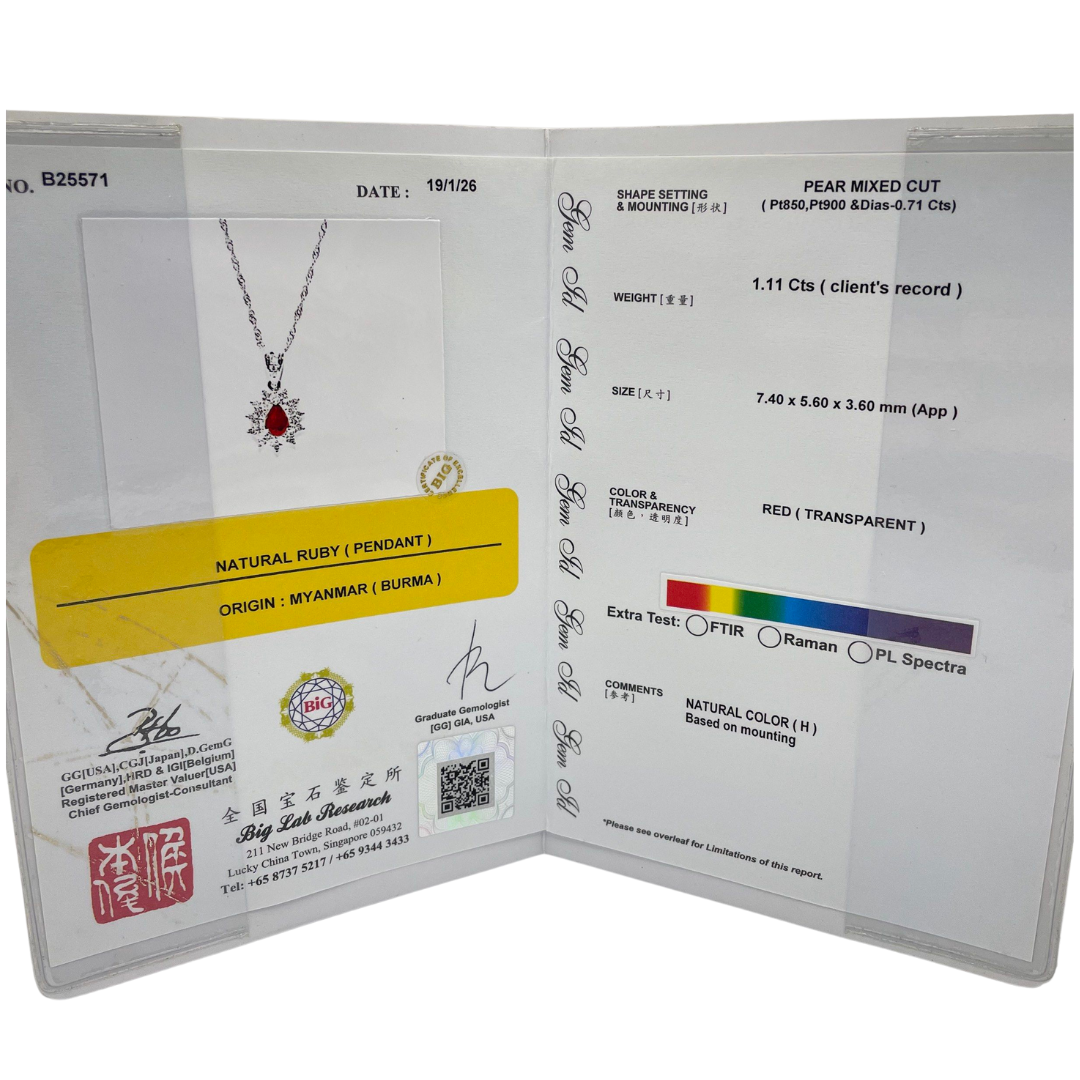 PT900 Natural Ruby & Diamond Necklace