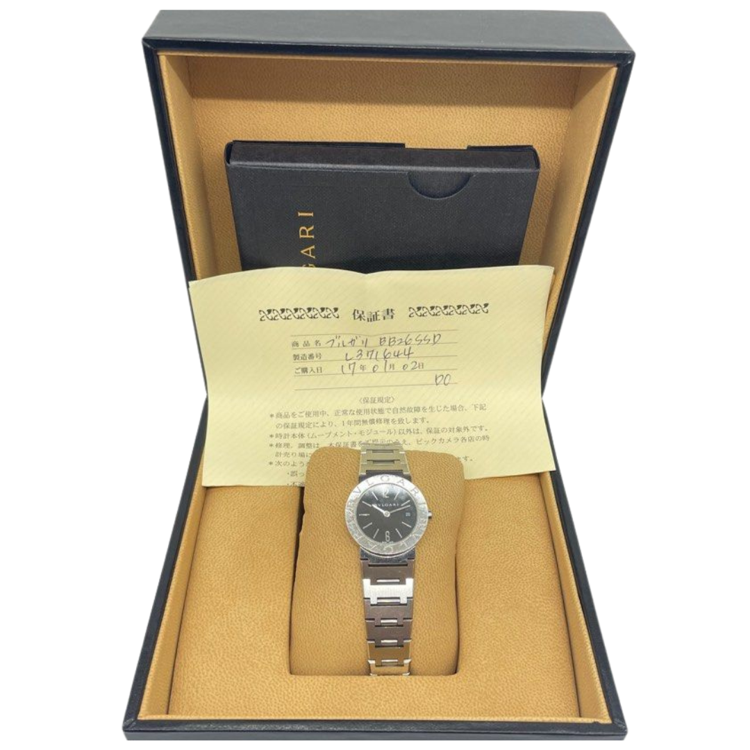 Bvlgari BB26SS 26mm Quartz Black Dial Steel Watch