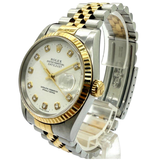Rolex Datejust 16233 36mm Half Gold Automatic Diamond White Dial Watch