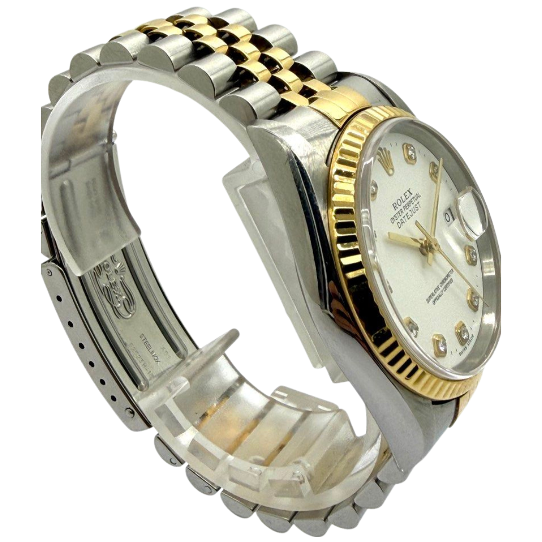 Rolex Datejust 16233 36mm Half Gold Automatic Diamond White Dial Watch