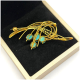 14K Yellow Gold Turquoise Brooch