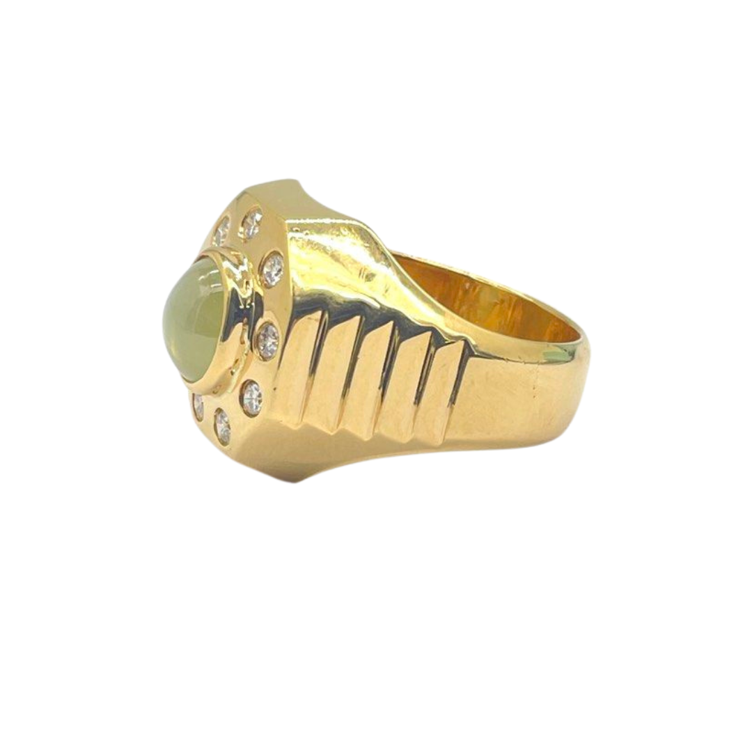 850 Yellow Gold Natural Cat’s Eye Chrysoberyl & Diamond Men’s Ring