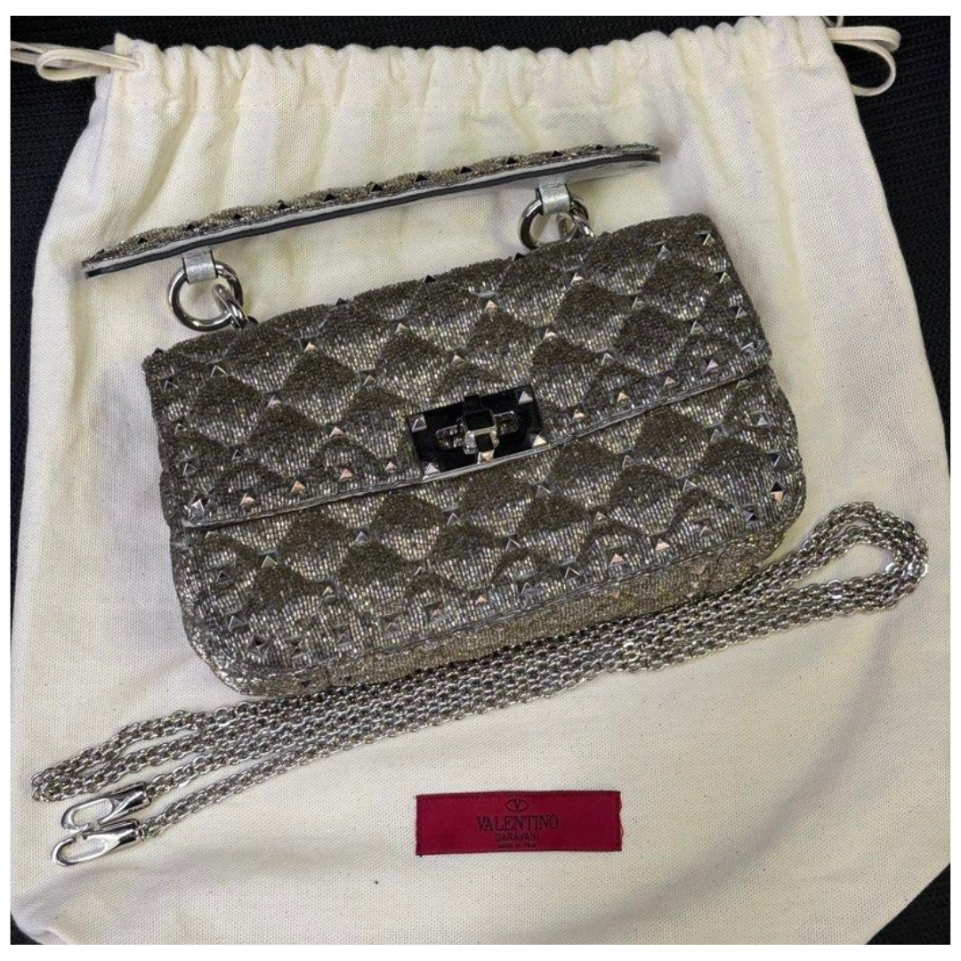 Valentino Garavani Gold Glitter Rockstud Spike Handbag with Sling