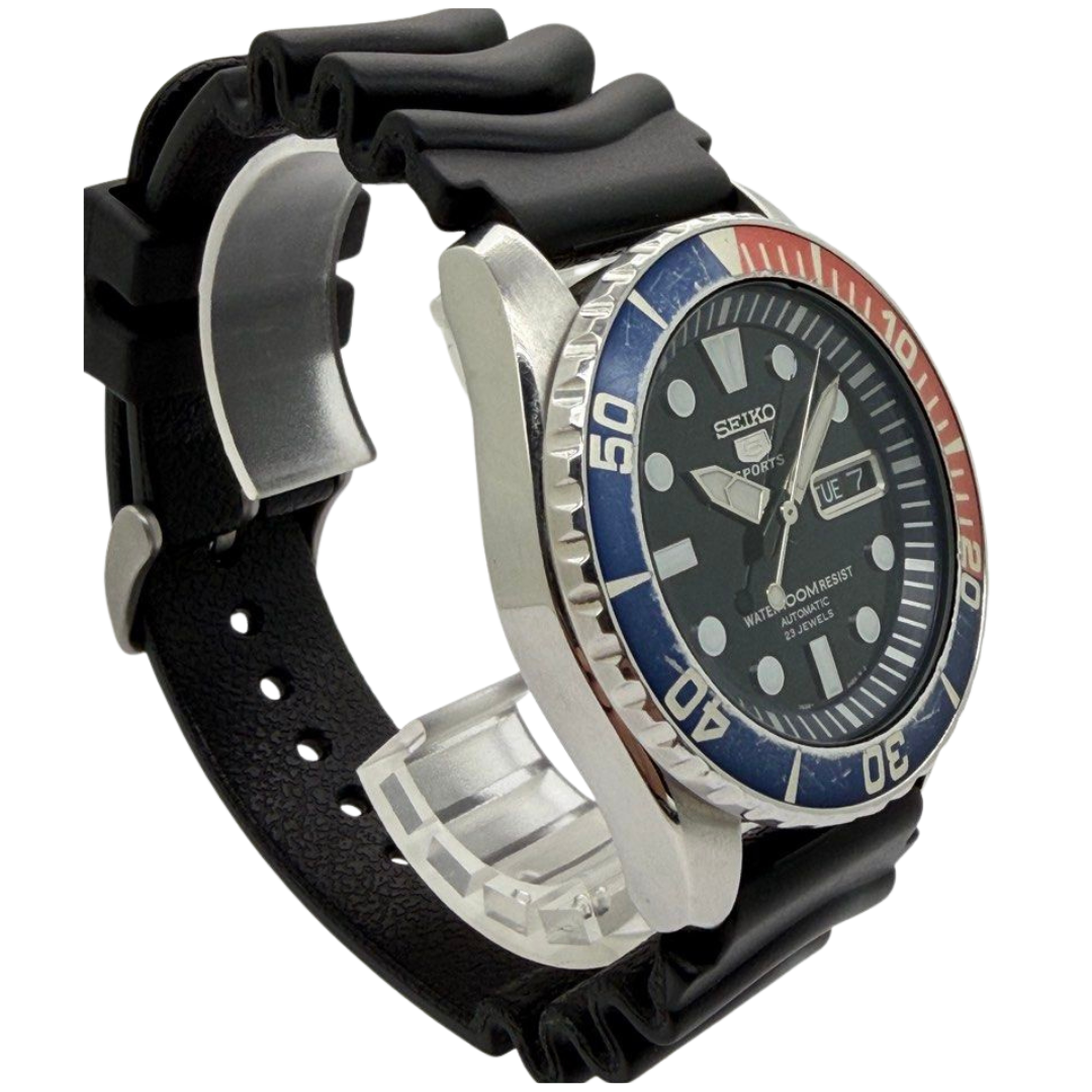 Seiko 5 Sports 41mm Automatic Pepsi Bezel Black Dial Watch
