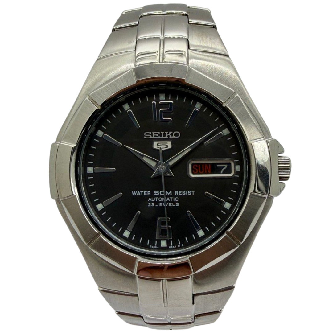 Seiko 5 40mm Automatic Black Dial Steel Watch 7S26-03J0