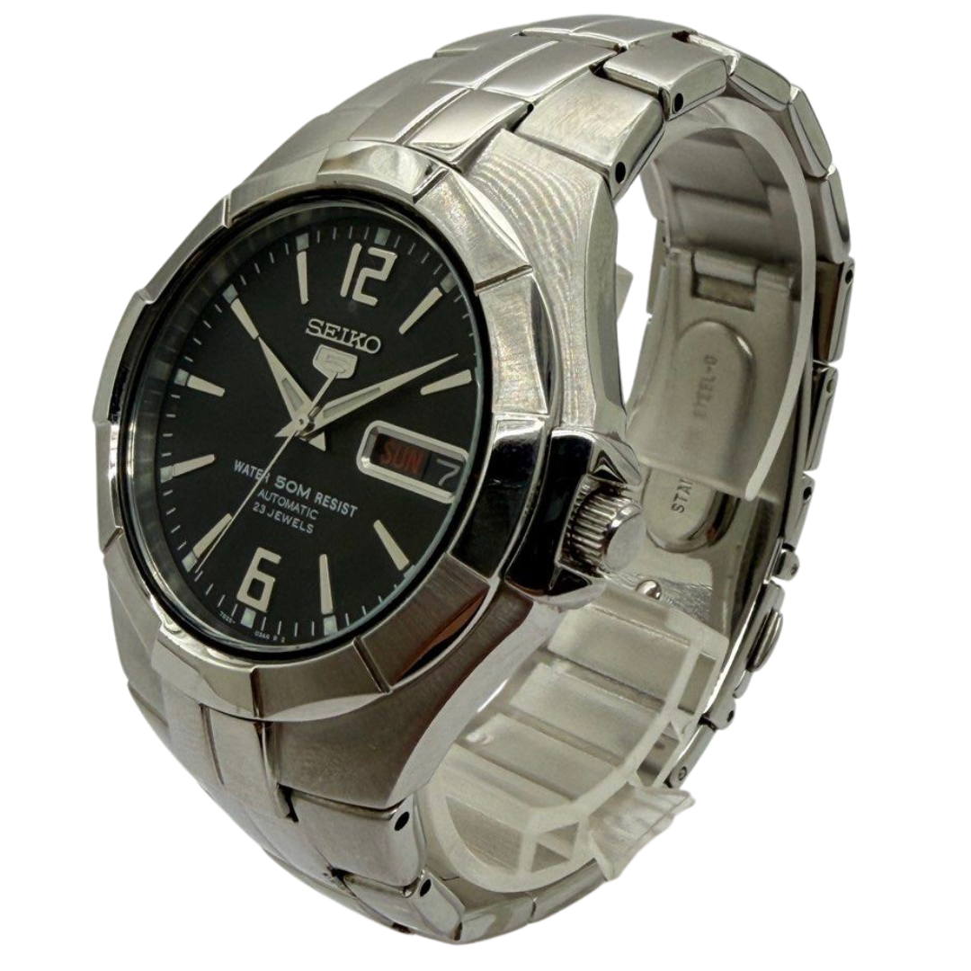 Seiko 5 40mm Automatic Black Dial Steel Watch 7S26-03J0