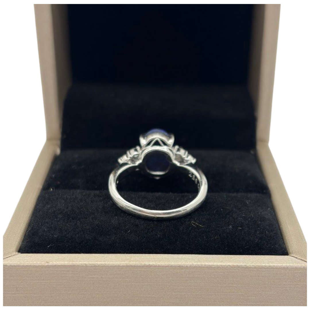 PT900 Natural Black Opal & Diamond Ring