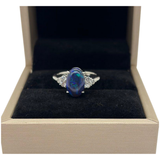 PT900 Natural Black Opal & Diamond Ring