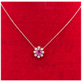 18K White Gold Natural Ruby & Diamond Necklace