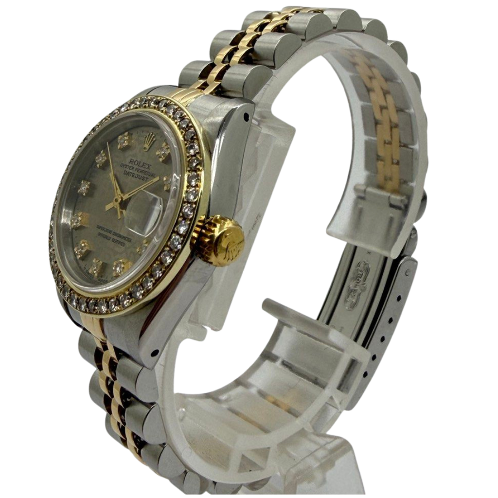 Rolex Datejust 69173 26mm Automatic Half Gold Grey Comp Diamond Dial/Bezel Watch