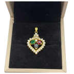 18K Yellow Gold Natural Diamond, Ruby, Emerald, Sapphire Pendant