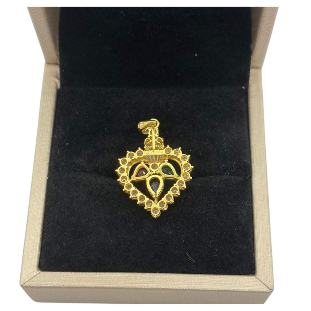 18K Yellow Gold Natural Diamond, Ruby, Emerald, Sapphire Pendant