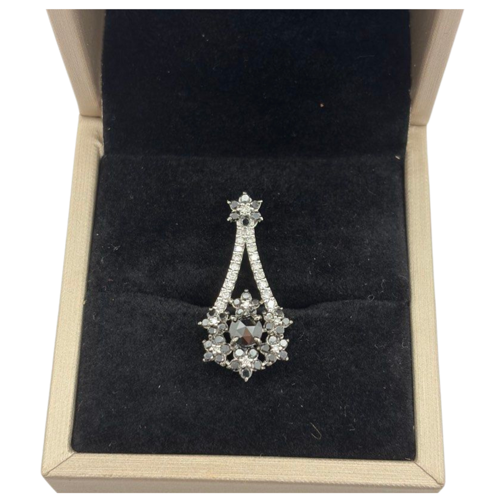 18K White Gold Black, White Diamond Pendant