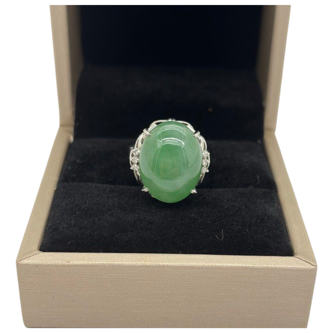 PT900 Natural Jadeite (Type-A) & Diamond Ladies Ring