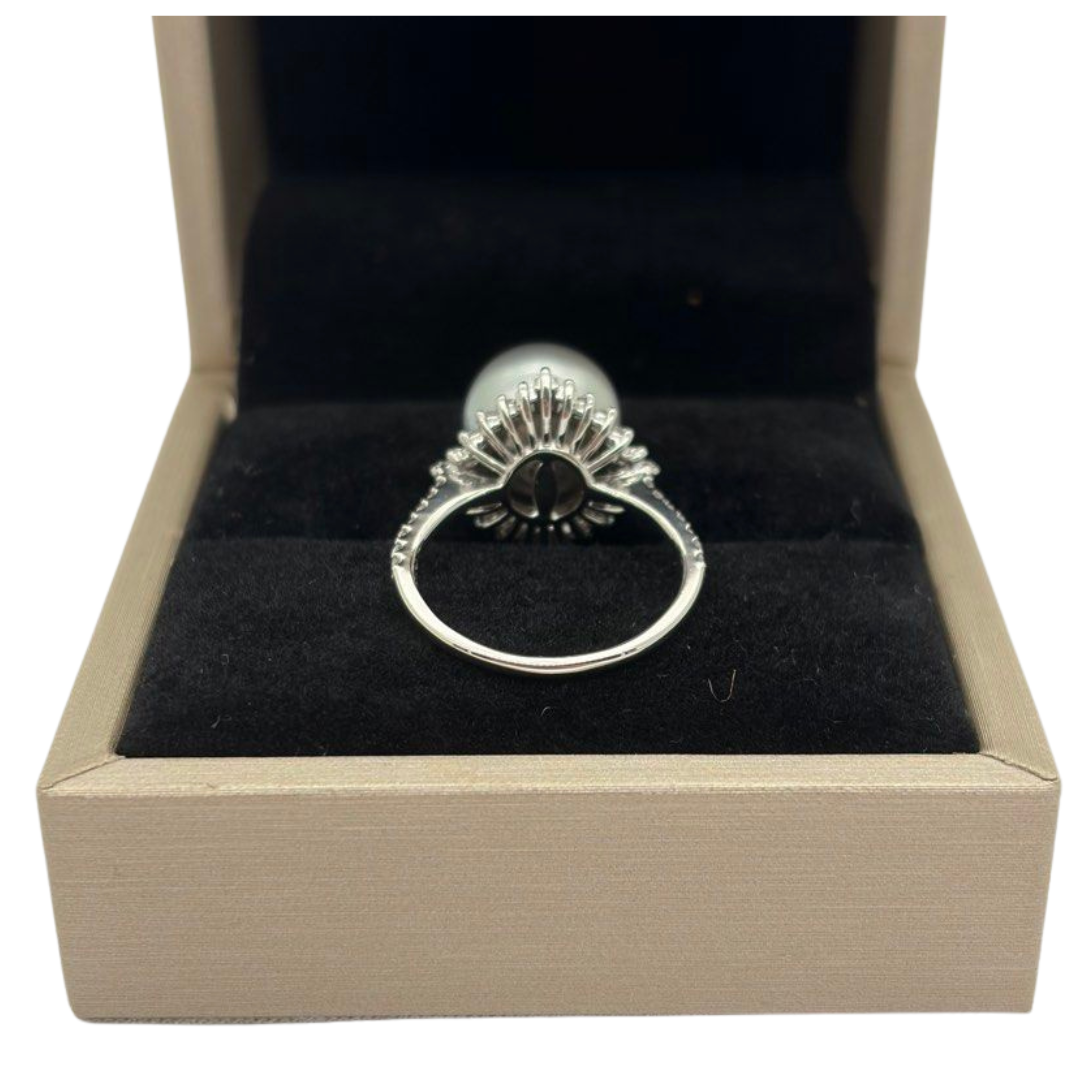 PT900 Natural Black South Sea Pearl & Diamond Ladies Ring