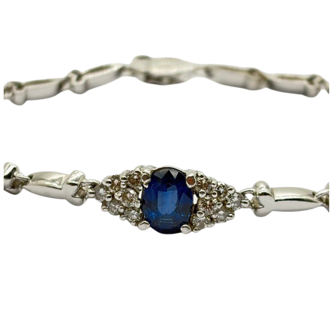 PT900 Natural Blue Sapphire & Diamond Bracelet