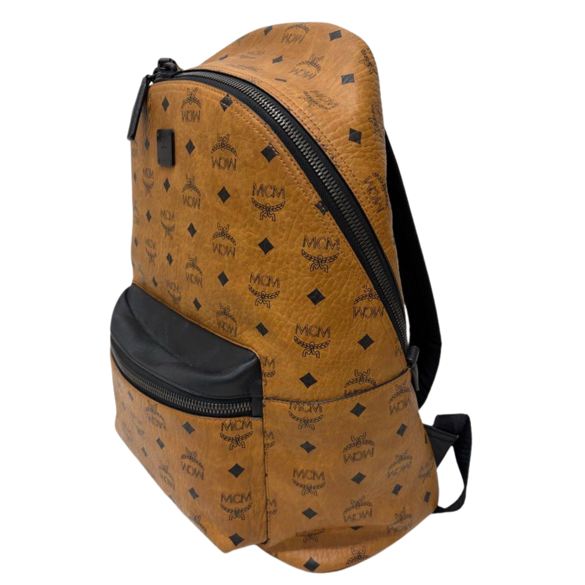 MCM Stark backpack in Visetos Cognac and Black Nappa Leather