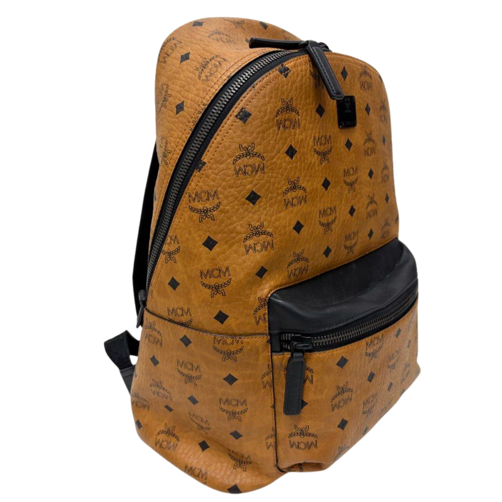 MCM Stark backpack in Visetos Cognac and Black Nappa Leather