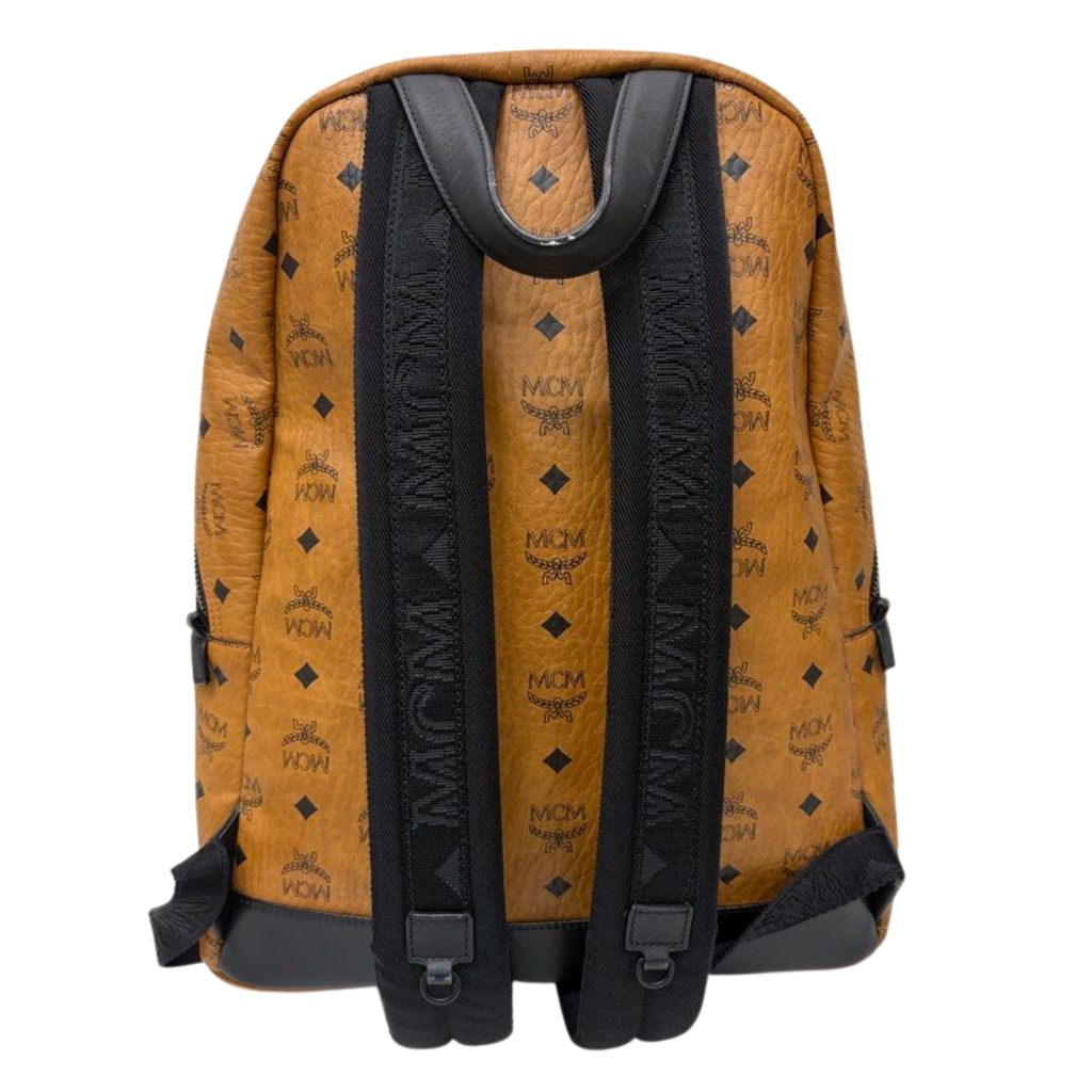 MCM Stark backpack in Visetos Cognac and Black Nappa Leather