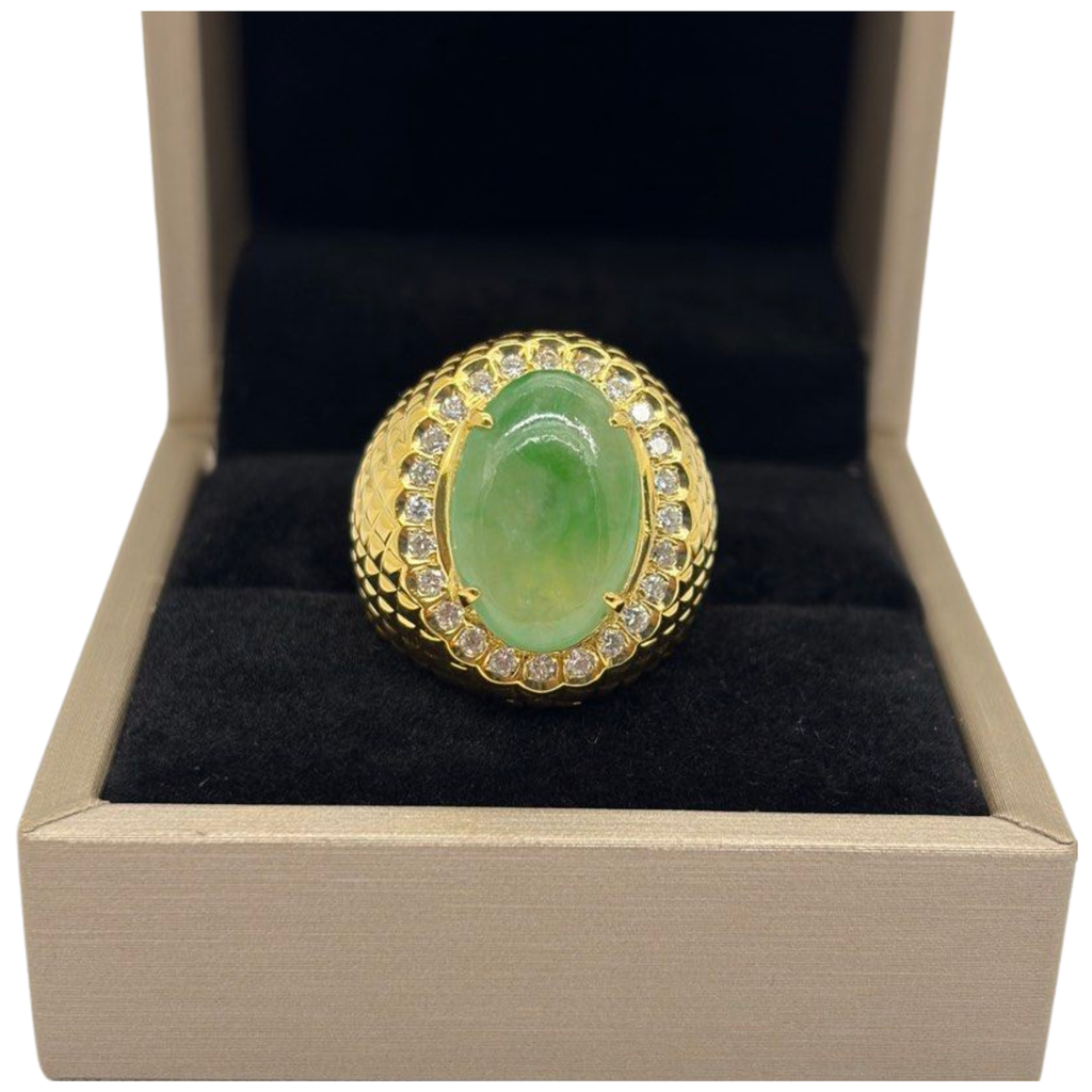 850 Yellow Gold Natural Jadeite (Type-A) & Diamond Men’s Ring