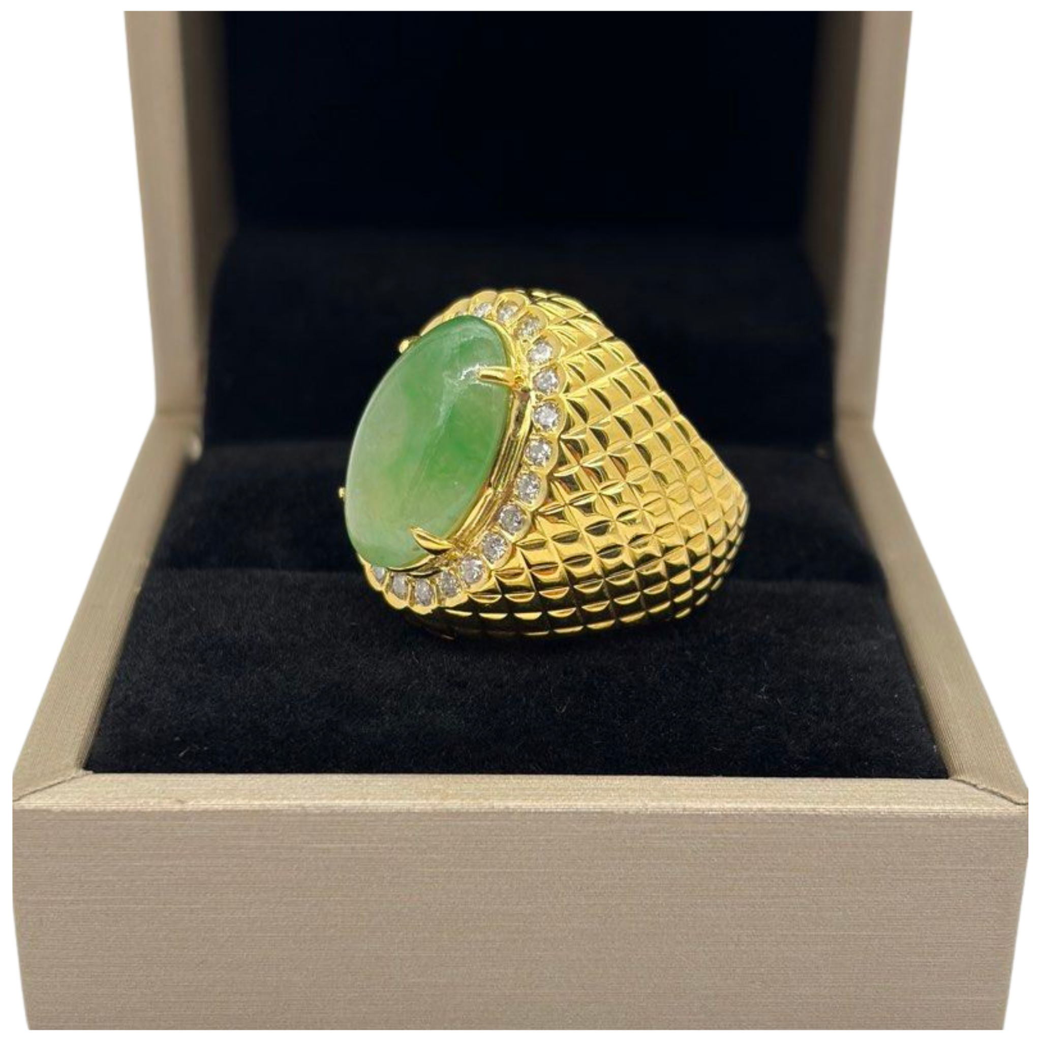 850 Yellow Gold Natural Jadeite (Type-A) & Diamond Men’s Ring