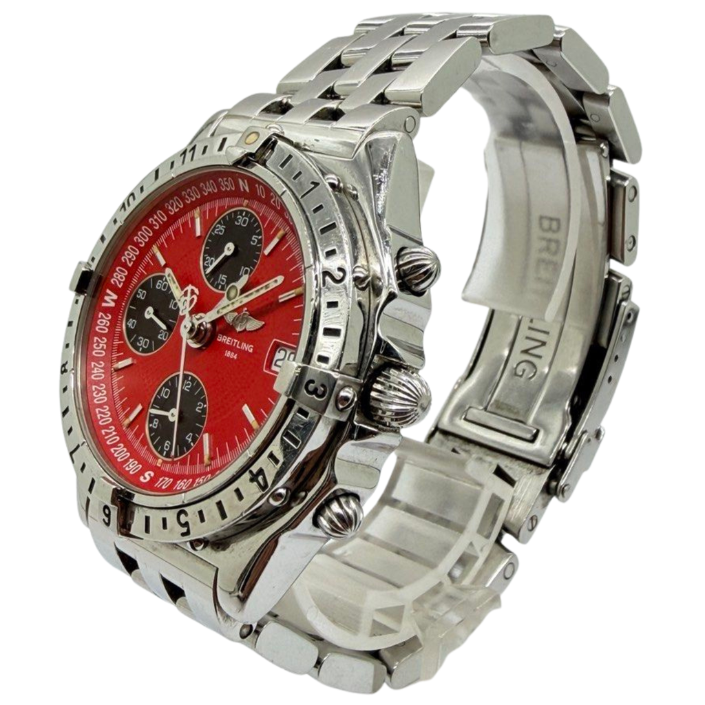 Breitling Chronomat Longitude GMT 39mm Automatic Red Dial Steel Watch