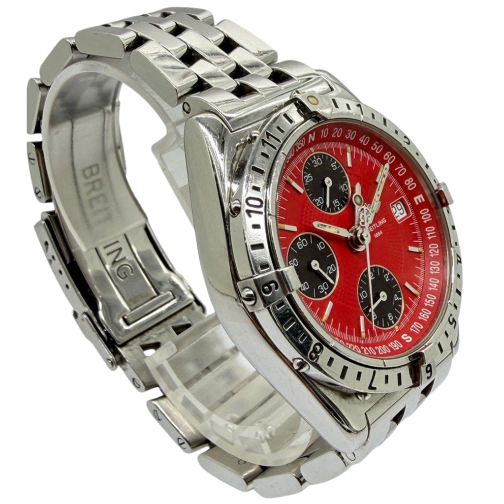 Breitling Chronomat Longitude GMT 39mm Automatic Red Dial Steel Watch