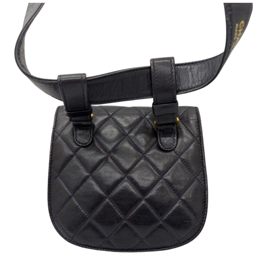 Chanel CC Black Matelasse Lambskin Belt Bag