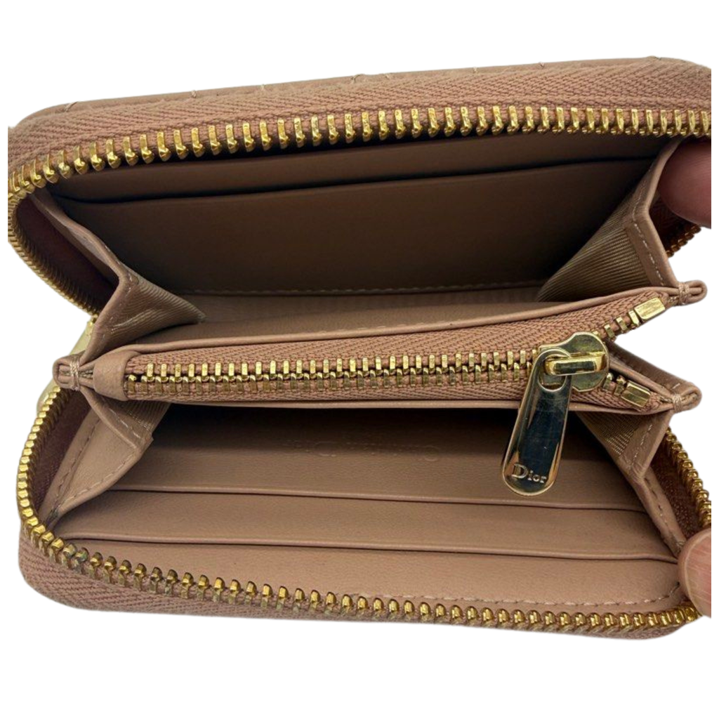 Christian Dior Lambskin Dior Small Lady Dior Voyageur Coin Purse Brown