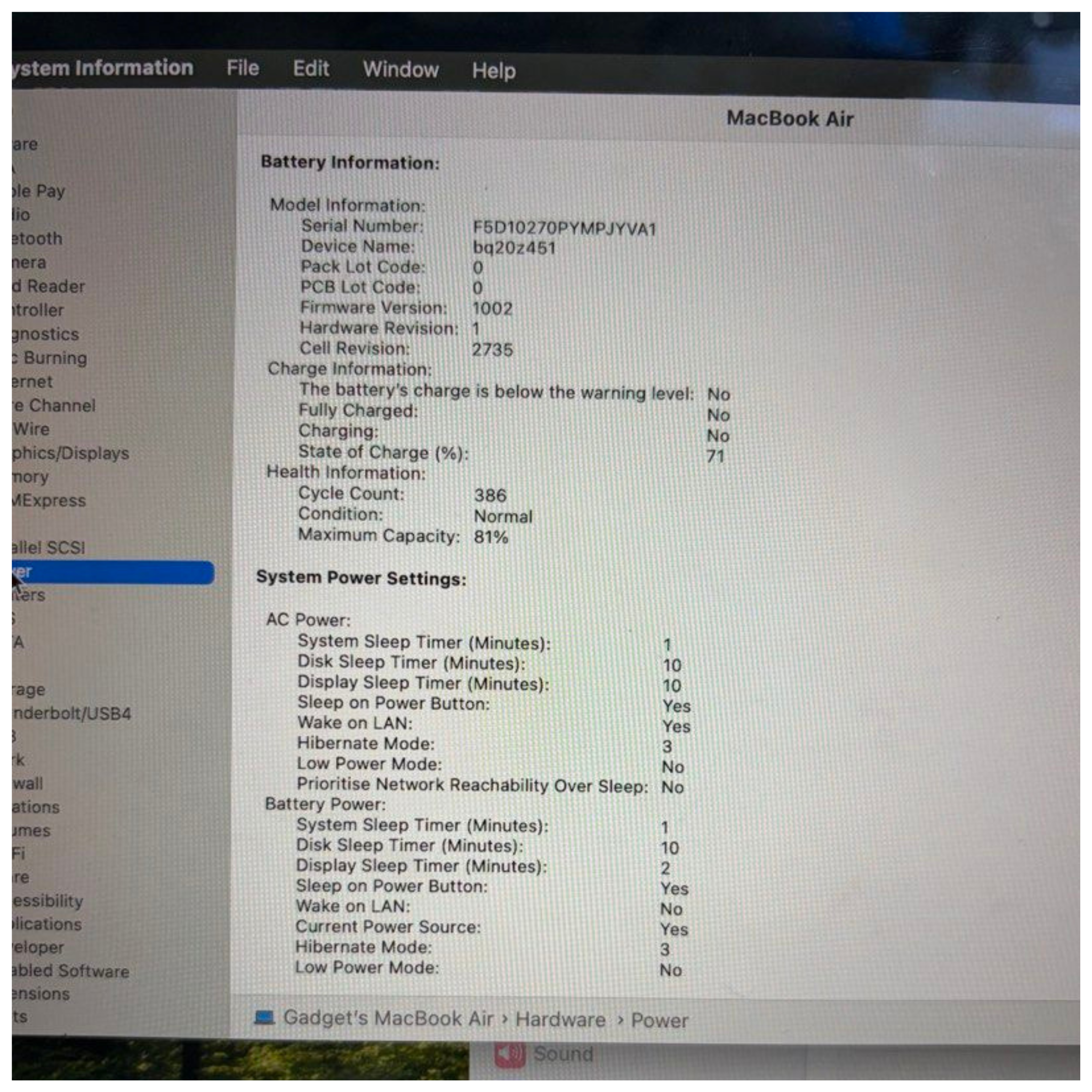 Apple MacBook Air 13 inch M1, 8GB Ram, 256GB SSD, No Charger