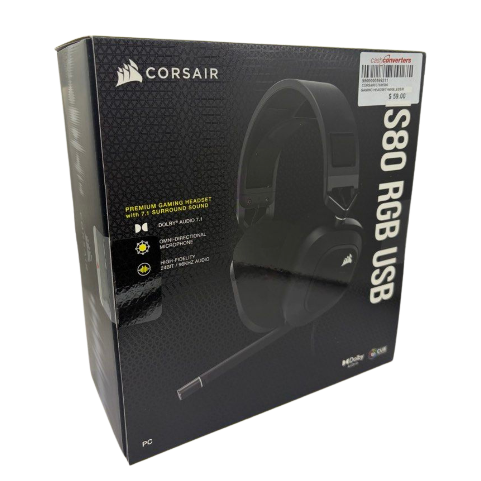CORSAIR HS80 RGB USB Premium Gaming Headset with 7.1 Surround Sound, Carbon, Large