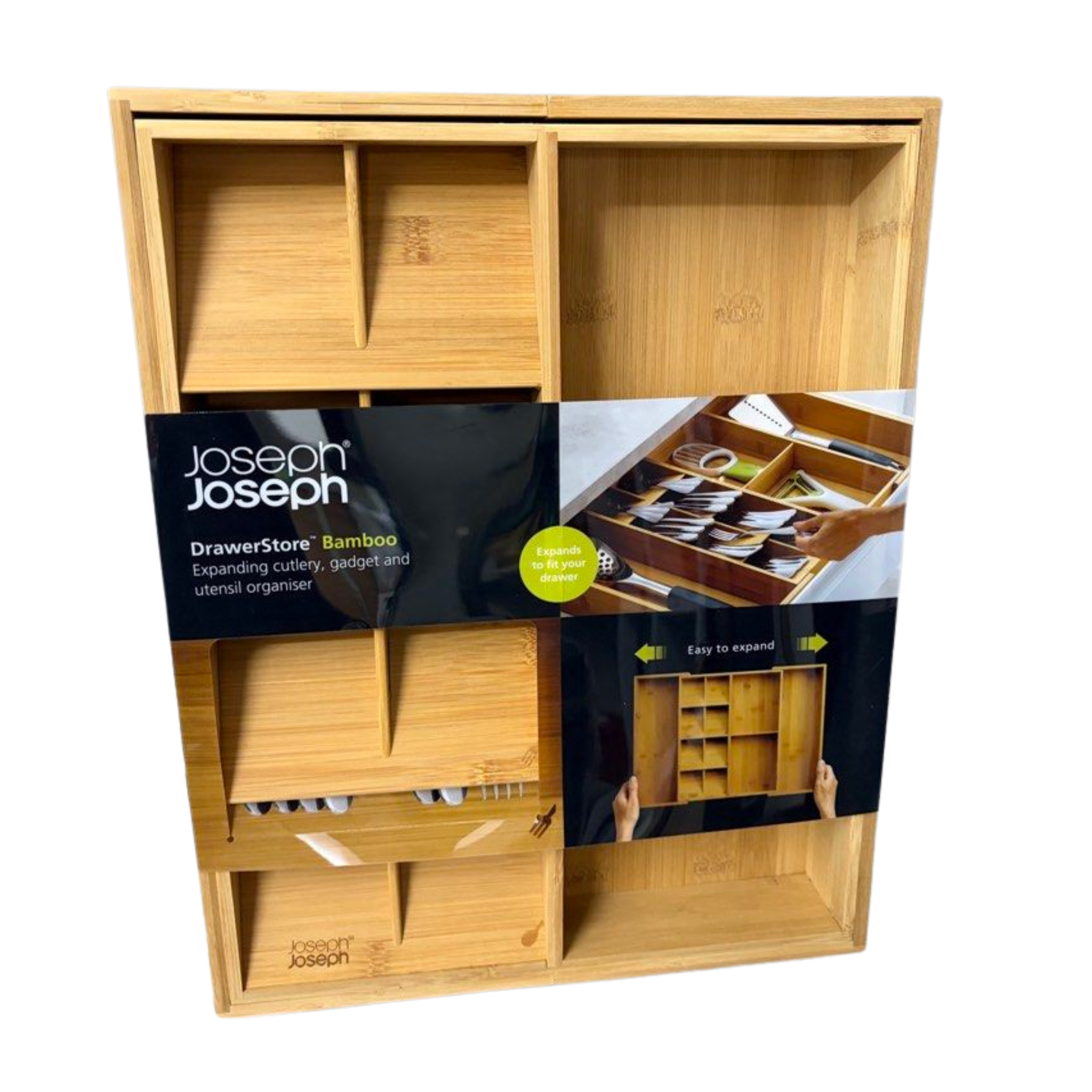 Joseph Joseph 851696 DrawerStore Bamboo Expanding Cutlery Utensil & Gadgets Organiser