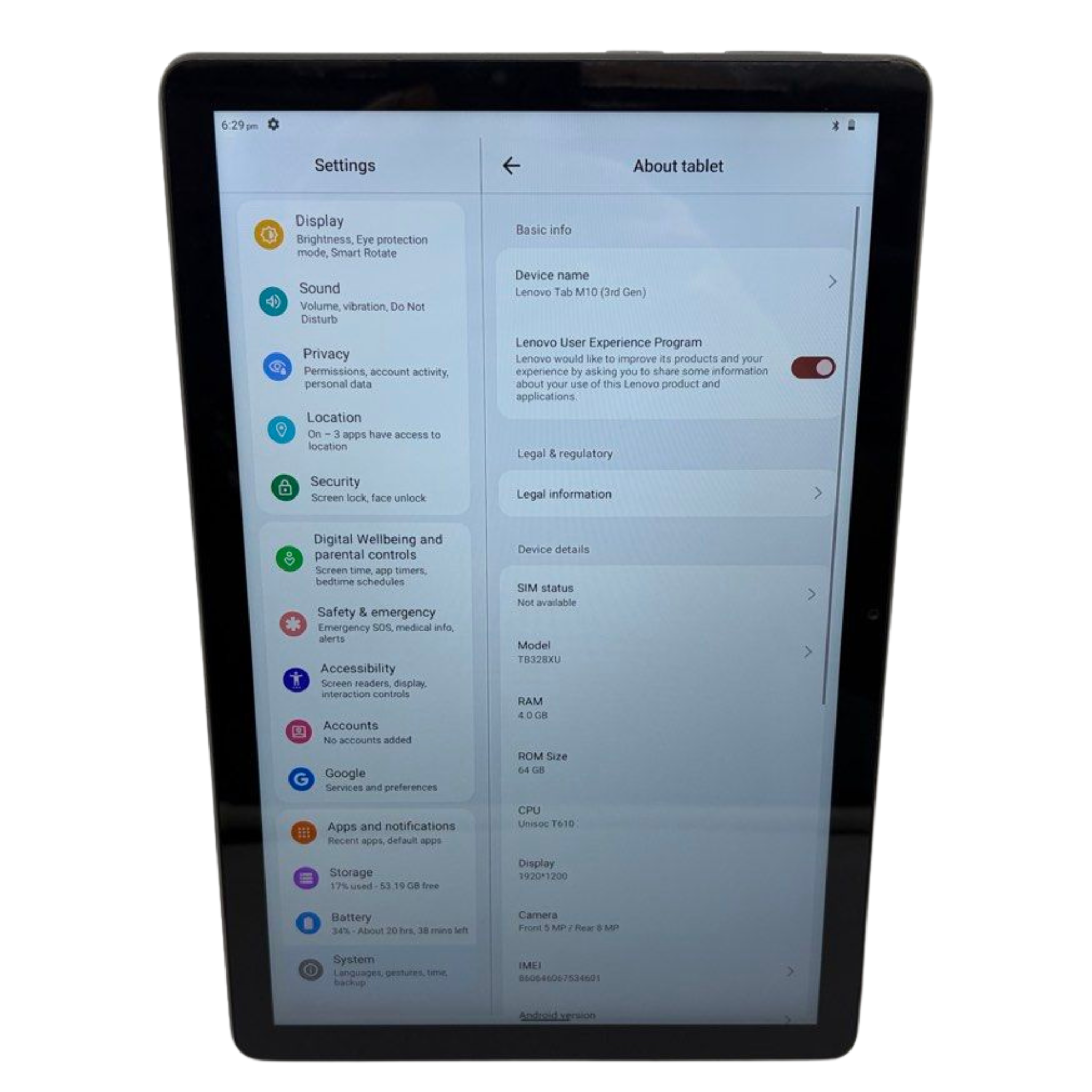 Lenovo Tab M10 (3rd Gen) 64GB 10inch Tablet