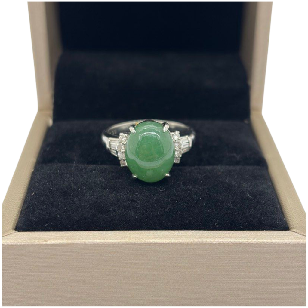 PT900 Natural Jadeite (Type-A) & Diamond Ladies Ring