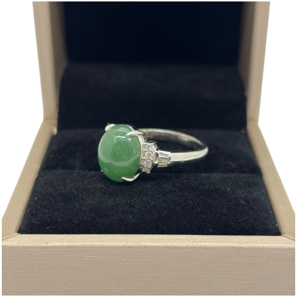 PT900 Natural Jadeite (Type-A) & Diamond Ladies Ring