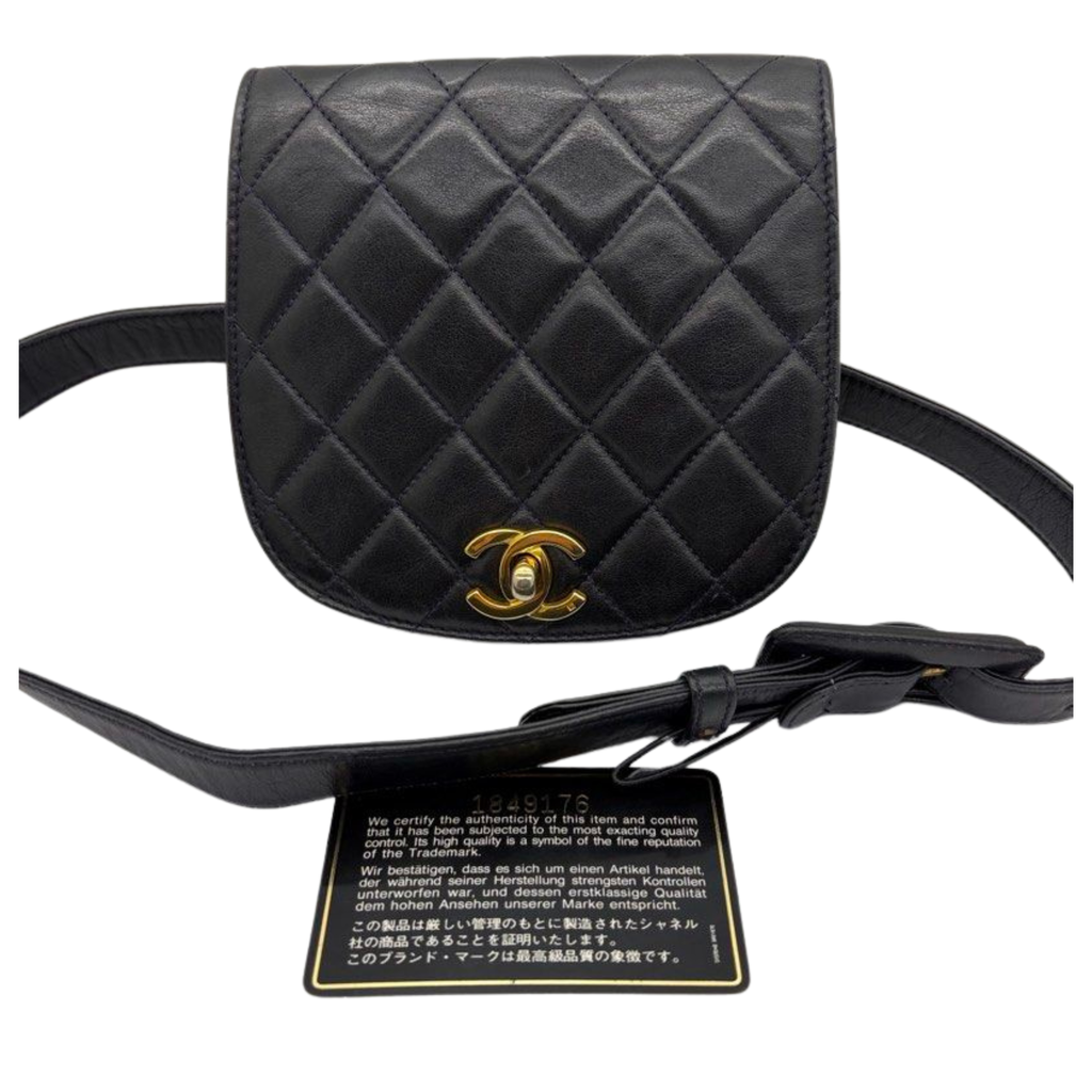 Chanel CC Black Matelasse Lambskin Belt Bag