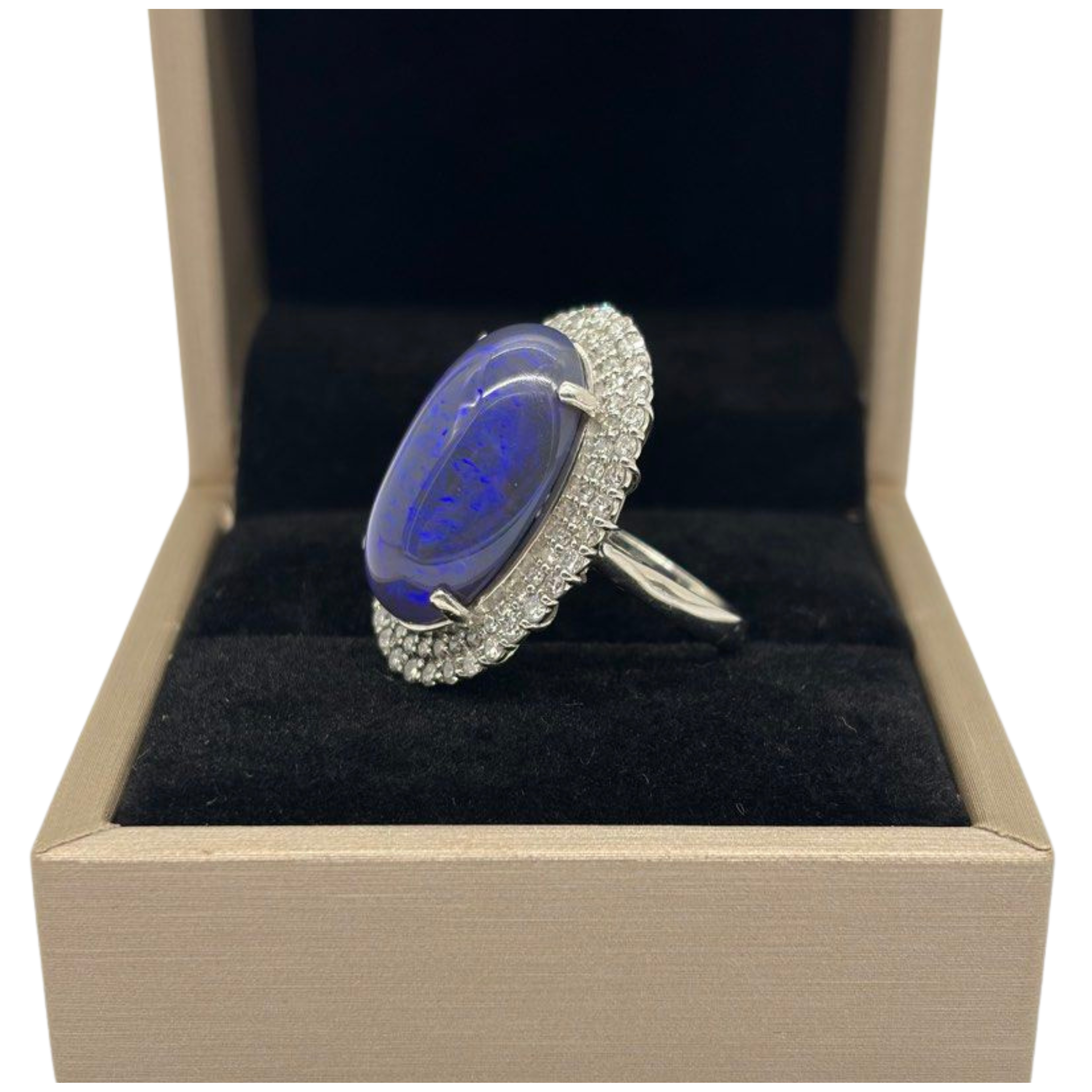PT950 Natural Black Opal & Diamond Ladies Ring