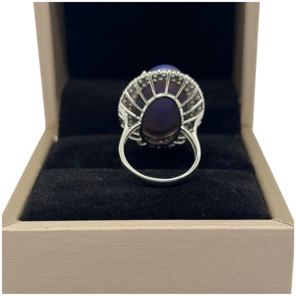 PT950 Natural Black Opal & Diamond Ladies Ring